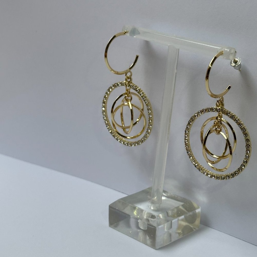 925 Sterling Silver Diamanté Geometric Intertwined Gold Circle Earring Hoops - Picture 4 of 8